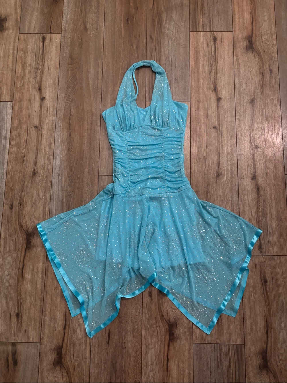 Vintage Y2K Baby Blue Sequin Glitter Fairy Dress with Asymmetrical Hem by Taboo